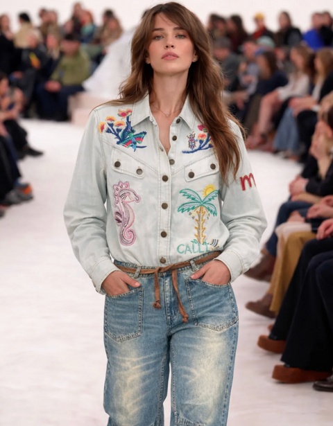 ME369 Adelyn Embroidered Denim Shirt - Light Blue