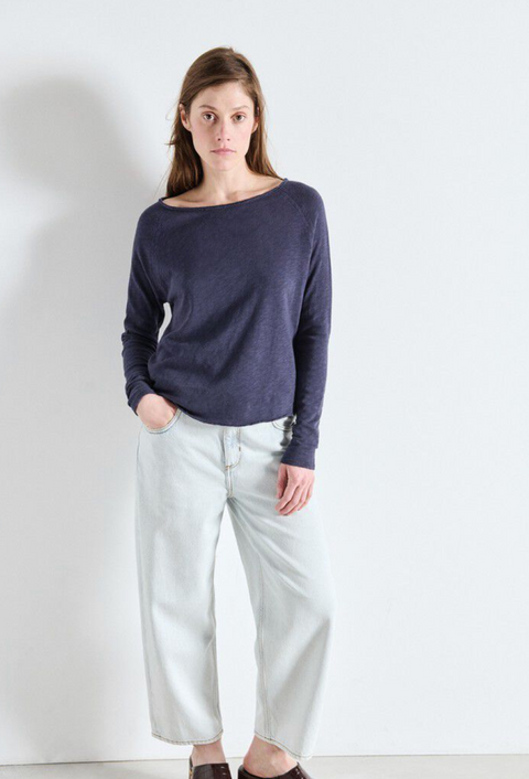 American Vintage Sonoma Long Sleeve Boatneck T-Shirt - Vintage Navy