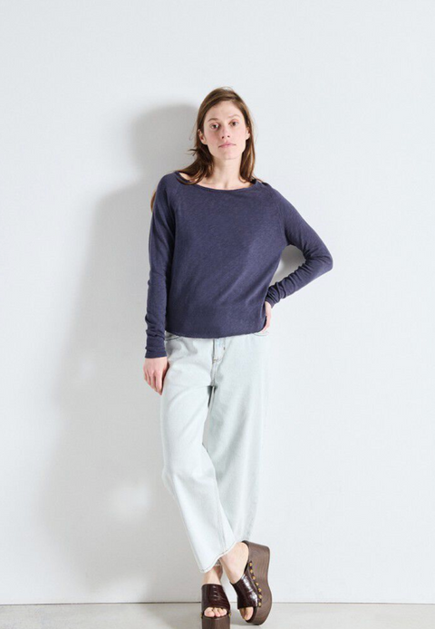 American Vintage Sonoma Long Sleeve Boatneck T-Shirt - Vintage Navy
