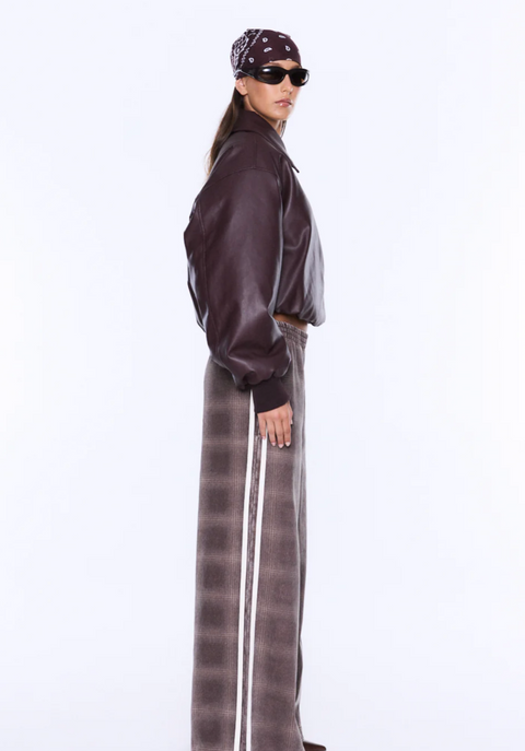 Ena Pelly Myla Wide Leg Pant - Burgundy Check
