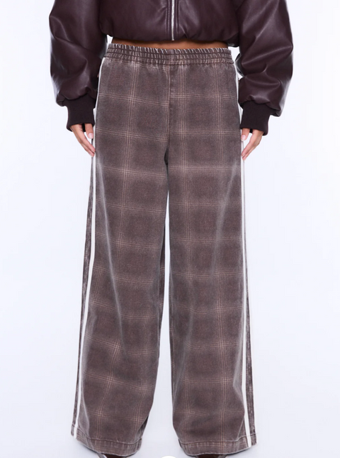 Ena Pelly Myla Wide Leg Pant - Burgundy Check