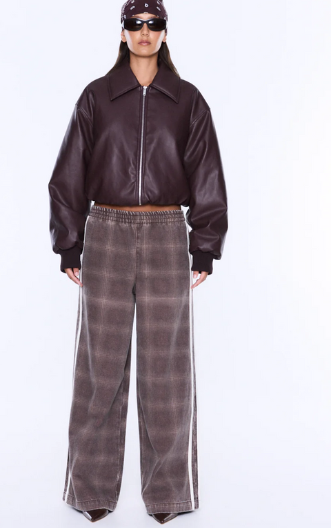 Ena Pelly Myla Wide Leg Pant - Burgundy Check