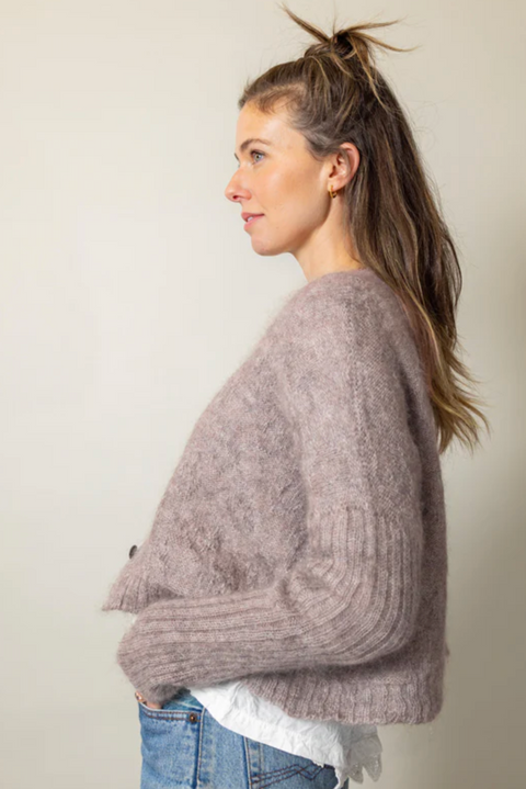 Luna Gallery Mohair Wool Diamond Crop Cardigan - Mushroom