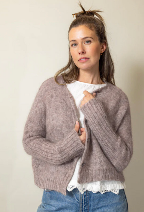 Luna Gallery Mohair Wool Diamond Crop Cardigan - Mushroom