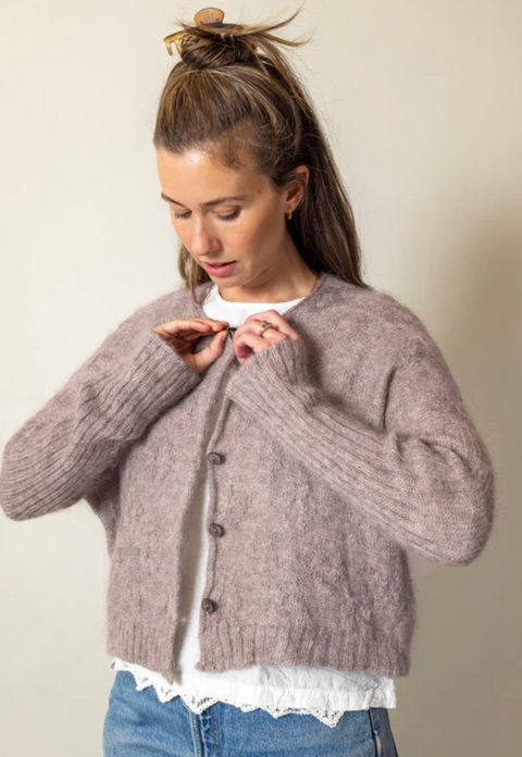 Luna Gallery Mohair Wool Diamond Crop Cardigan - Mushroom