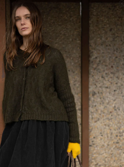 Luna Gallery Mohair Wool Diamond Crop Cardigan - Olive