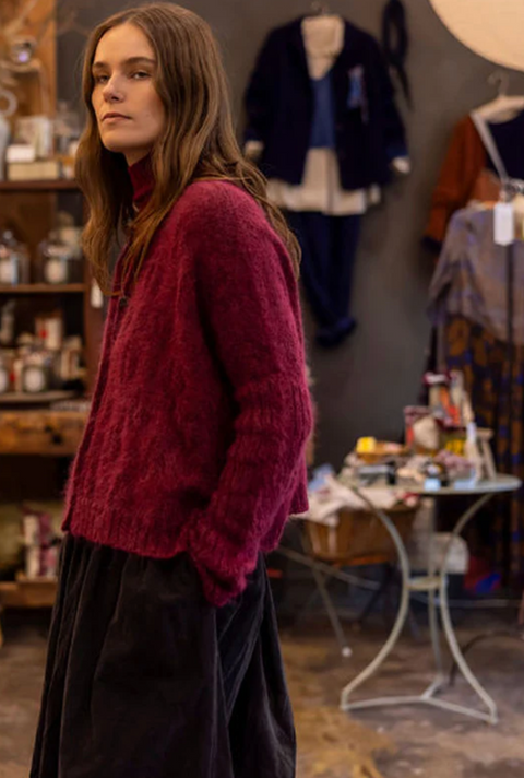 Luna Gallery Mohair Wool Diamond Crop Cardigan - Raspberry