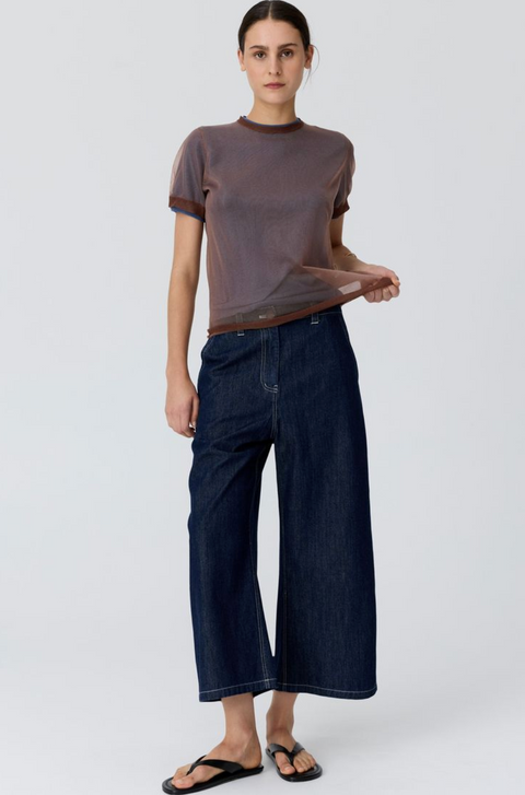 POL Clothing Kaspar Layered Tee - Choc/Blue