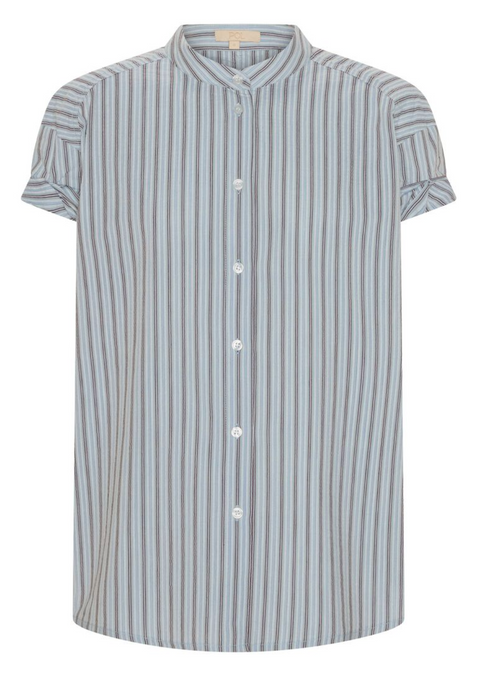 POL Clothing Bay Rolled Cuff Shirt - Blue/Choc Stripe