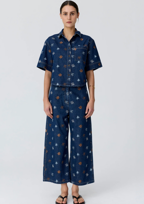 POL Clothing Gilt Embroidered Shirt - Denim/Copper