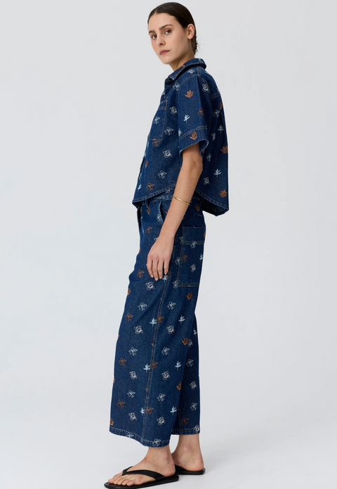 POL Clothing Gilt Embroidered Shirt - Denim/Copper