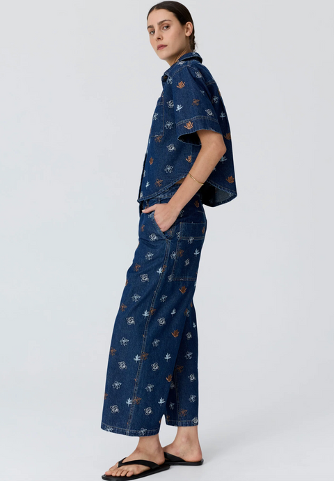 POL Clothing Gilt Embroidered Shirt - Denim/Copper
