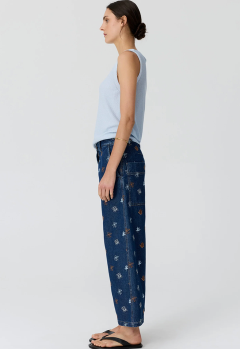 POL Clothing Gilt Embroidered Pant - Denim/Copper