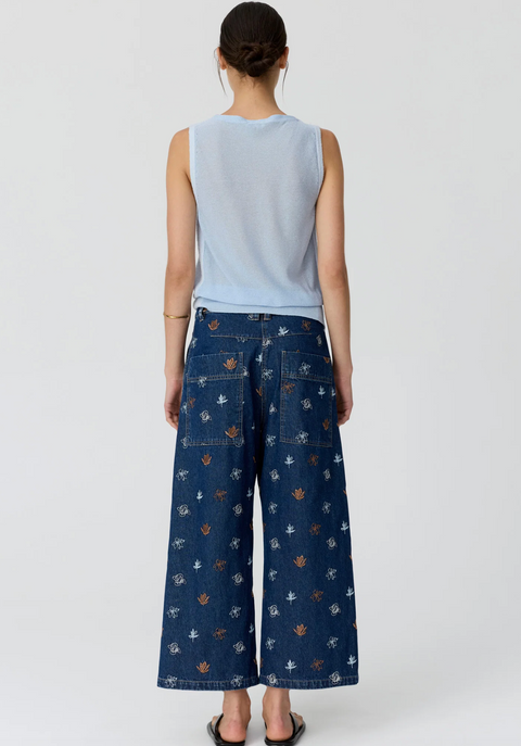 POL Clothing Gilt Embroidered Pant - Denim/Copper