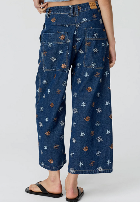 POL Clothing Gilt Embroidered Pant - Denim/Copper