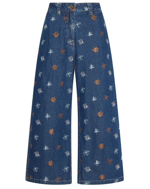 POL Clothing Gilt Embroidered Pant - Denim/Copper