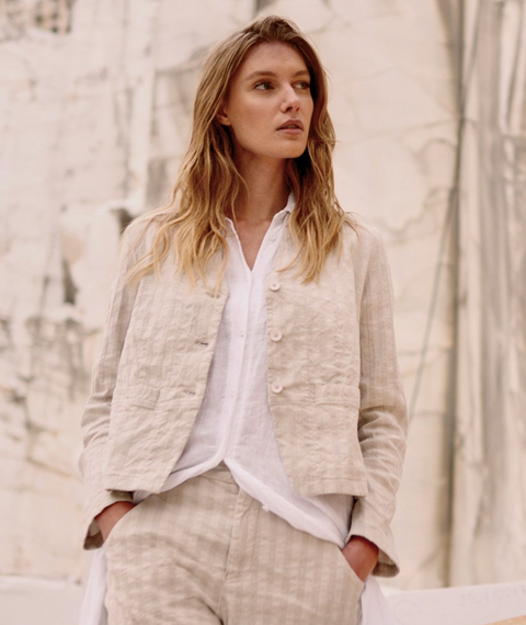 Transit Stripe Collarless Jacket - Sand