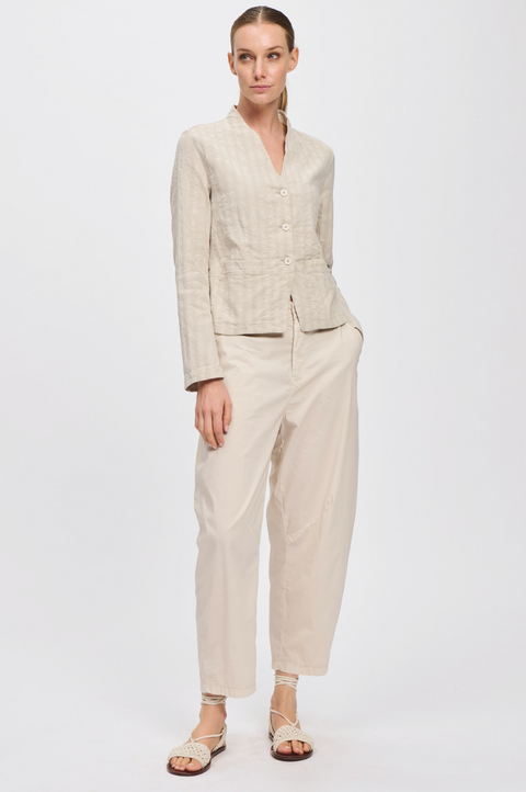 Transit Stripe Collarless Jacket - Sand