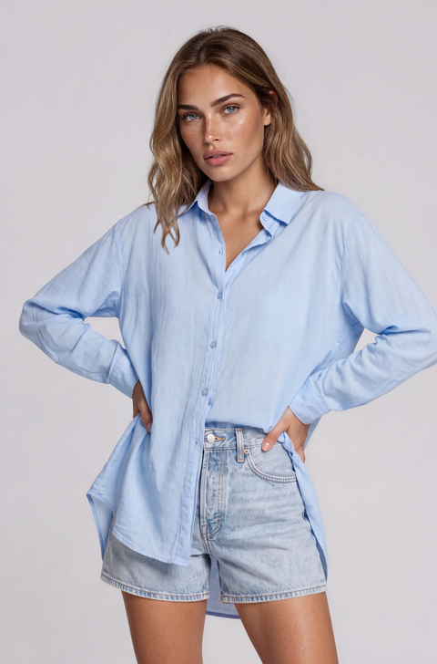 La Gemme Chiara Tab Sleeve Shirt - Sky Blue