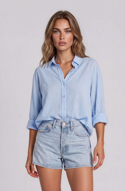 La Gemme Chiara Tab Sleeve Shirt - Sky Blue