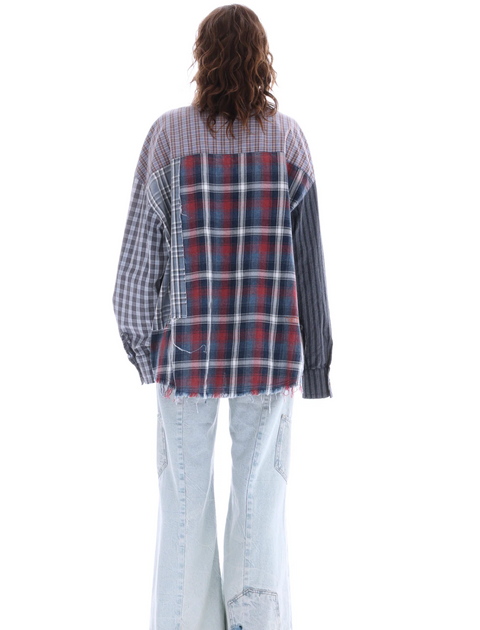 The Tales Pierced Patchwork Check Shirt - Blue