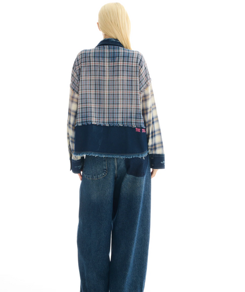 The Tales Mixed Flannel and Denim Shirt - Blue