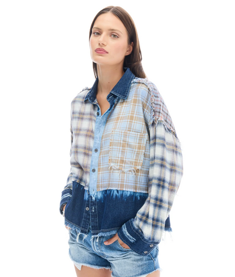 The Tales Mixed Flannel and Denim Shirt - Blue