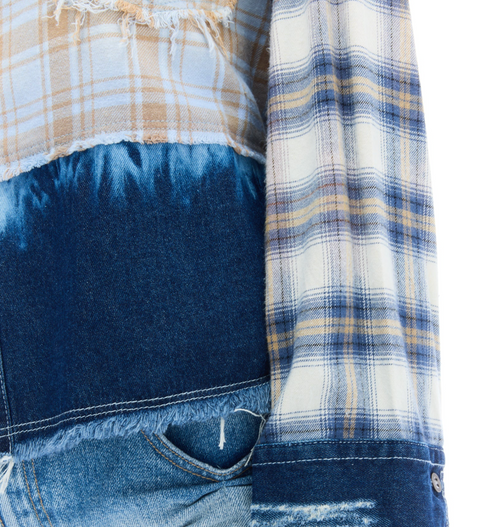 The Tales Mixed Flannel and Denim Shirt - Blue