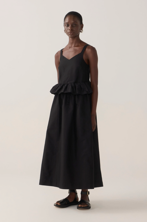 Foemina Valentina Dress - Black Cotton Silk