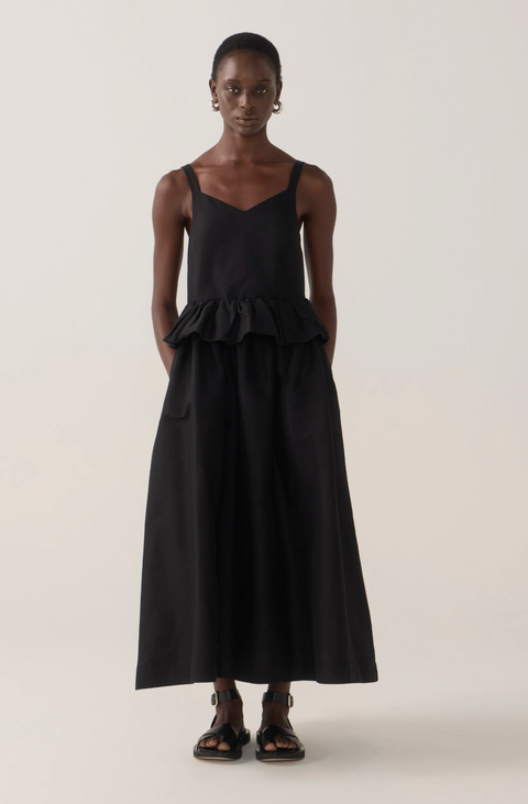 Foemina Valentina Dress - Black Cotton Silk
