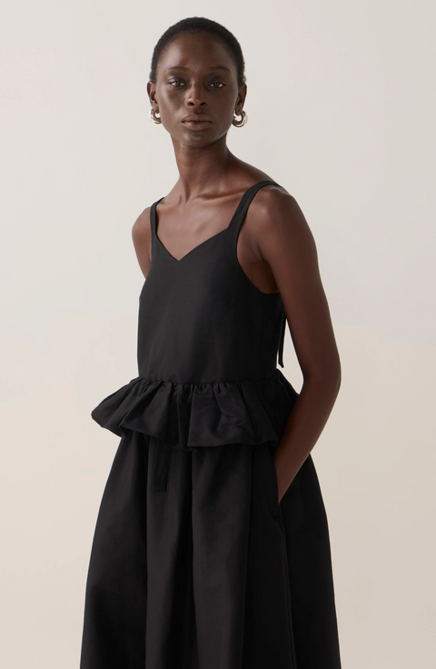 Foemina Valentina Dress - Black Cotton Silk