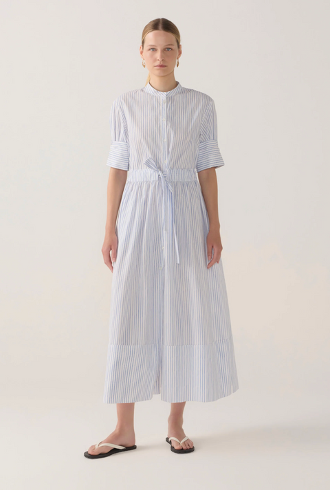 Foemina Nell Dress - Blue Double Stripe Poplin