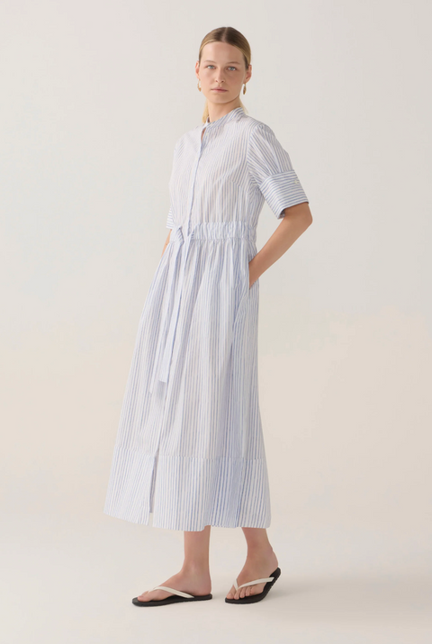 Foemina Nell Dress - Blue Double Stripe Poplin