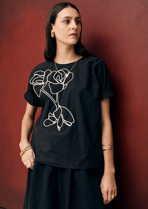 POL Clothing Ivy Cornelli Embroidered Top