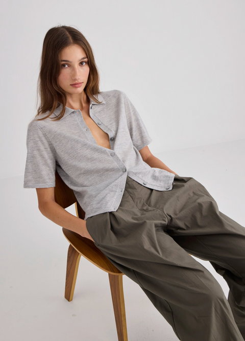 Laing Home Featherlight Cashmere Shirt - Grey Marle