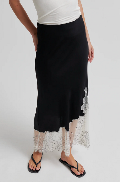 Second Female Wila Lace Hem Skirt - Black