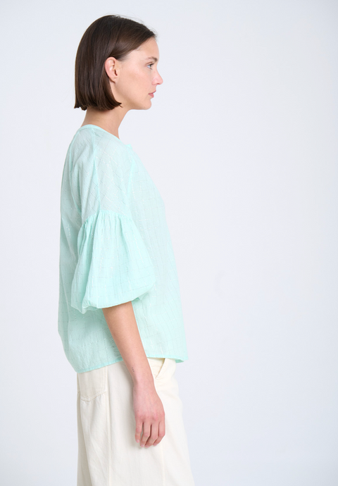Sita Murt Cotton Lurex Blouse - Aqua
