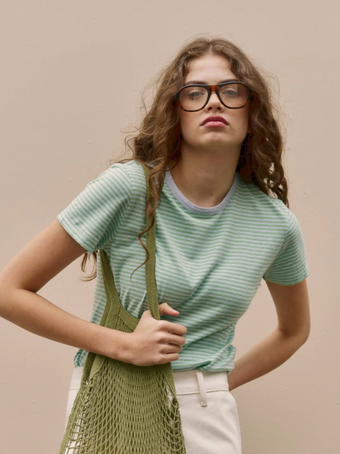 Outland Denim Ivy Stripe Tee - Green/Blue Stripe