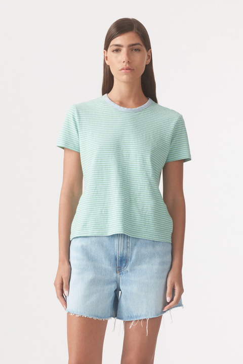 Outland Denim Ivy Stripe Tee - Green/Blue Stripe