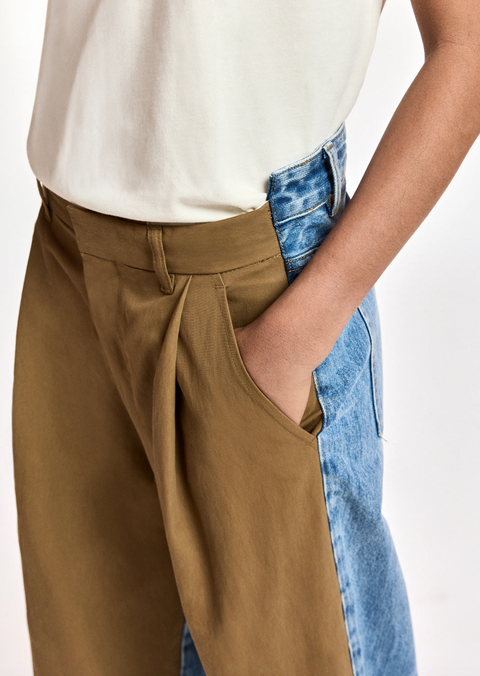 Essentiel Antwerp Krisp Fabric Mix Jeans - Blue/Brown