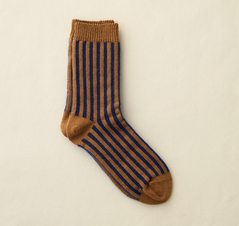 Yahae Organic Cotton Mohair Stripes Socks - Blue