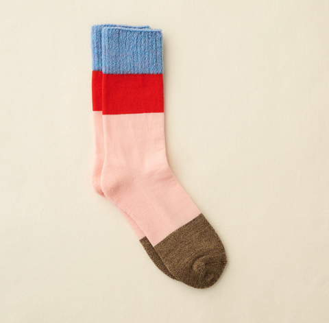 Yahae Wool Pile Sole Socks - Blue/Red