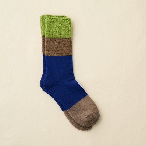 Yahae Wool Pile Sole Socks - Green/Brown