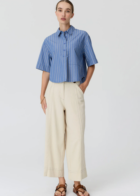 POL Clothing Aubin Camp Shirt - Blue/Butter