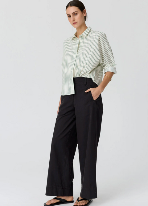 POL Clothing Botanica Two Way Stripe Shirt - Green Stripe