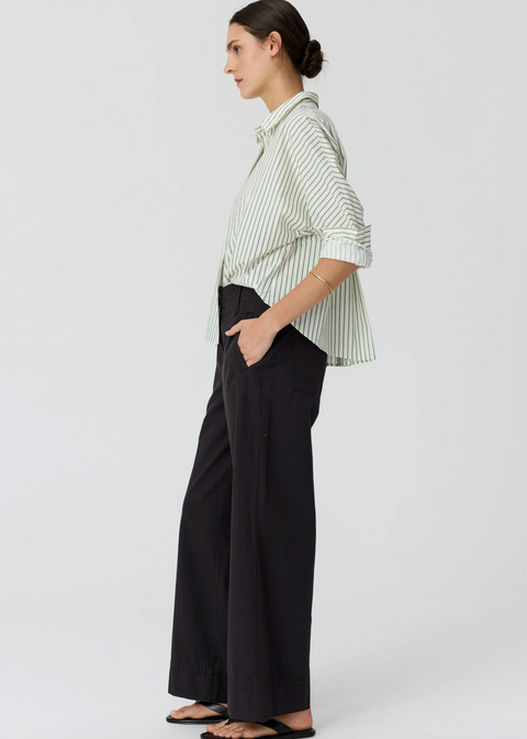 POL Clothing Botanica Two Way Stripe Shirt - Green Stripe