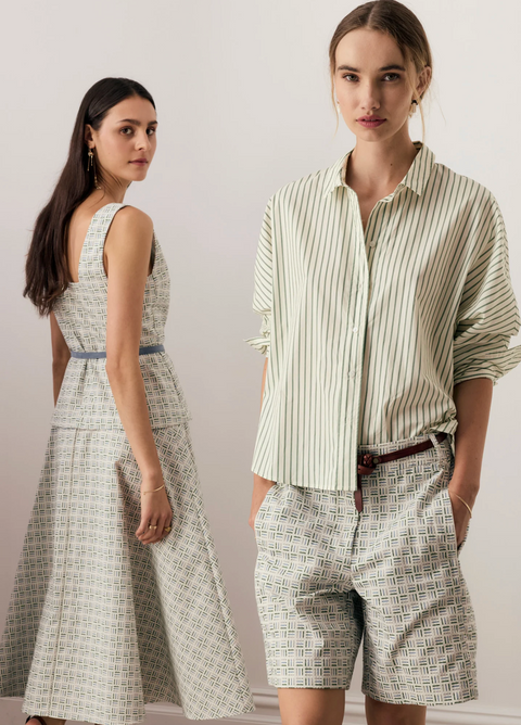 POL Clothing Botanica Two Way Stripe Shirt - Green Stripe