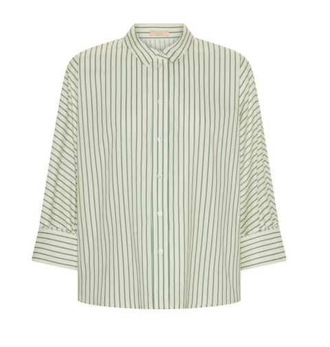 POL Clothing Botanica Two Way Stripe Shirt - Green Stripe