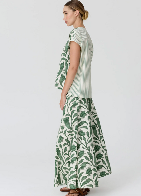 POL Clothing Botanica Contrast Back Top - Botanica Print / Green Stripe