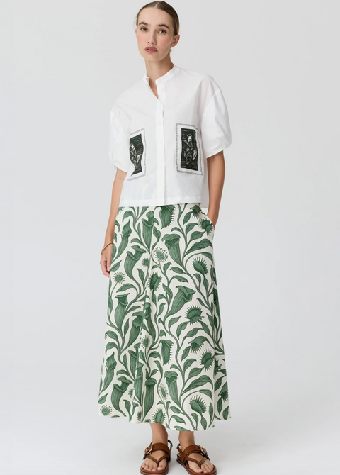 POL Clothing Botanica Patch Camp Shirt - White